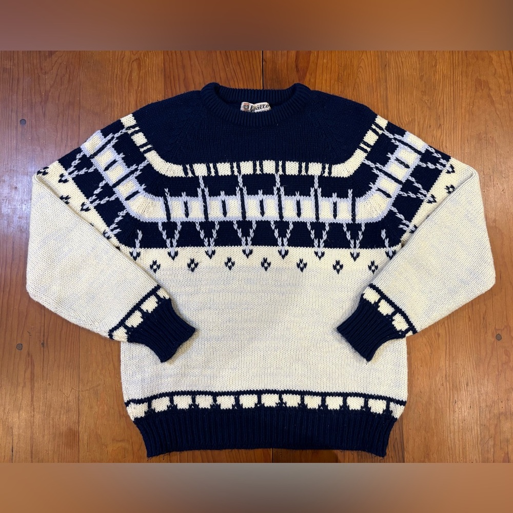 VTG 70s Sigallo Fair Isle  Ski Sweater SZ M Acrylic Winter Lodge Pullover